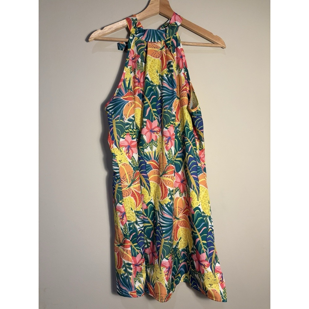 Women's Tropical Animal Print Halter Mini Dress‎ Size M/ L Leopard Motif